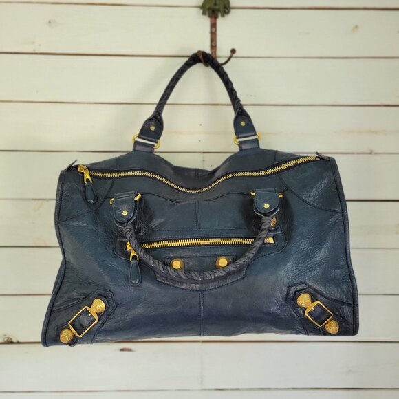 Balenciaga City Bag with Large Brass Hardware, Marine Blue - Picture 4 of 16
